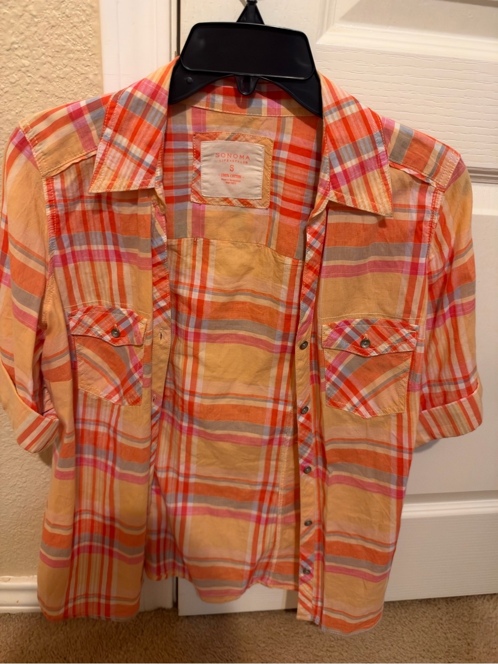 Sonoma Orange Plaid Button-Down Shirt